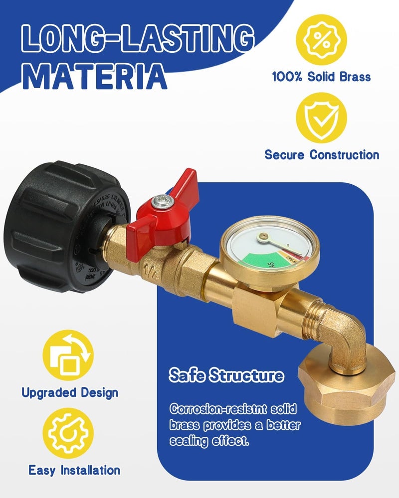 BEEDEFUL Upgraded Propane Refill Adapter with Valve and Gauge, for Filling 1lb Bottles from a 20lb Tank, Fits QCC1/Type1 Propane Tanks and 1lb Disposable Cylinders, Solid Brass, Includes 1x Sealing Tape - Image 5